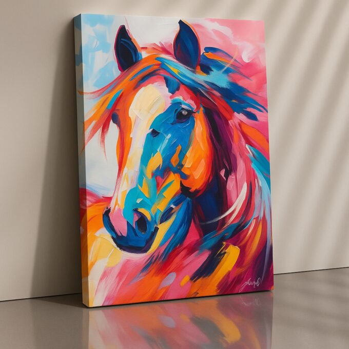Colorful Horse Canvas Wall Art – Vibrant Abstract Animal Decor for Living Room & Bedroom