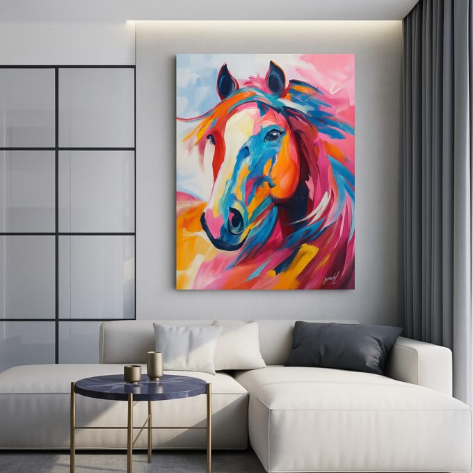 Colorful Horse Canvas Wall Art – Vibrant Abstract Animal Decor for Living Room & Bedroom - Image 3