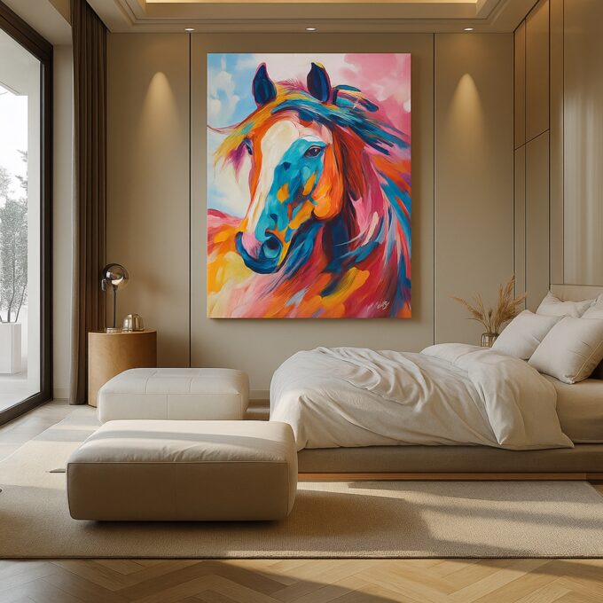 Colorful Horse Canvas Wall Art – Vibrant Abstract Animal Decor for Living Room & Bedroom - Image 2