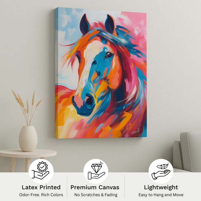 Colorful Horse Canvas Wall Art – Vibrant Abstract Animal Decor for Living Room & Bedroom - Image 4
