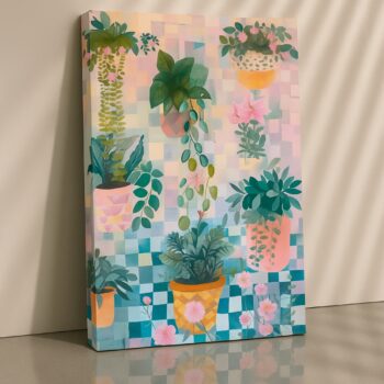 Hanging Plants Abstract Canvas Art – Boho Botanical Wall Decor for Living Room & Kitchen