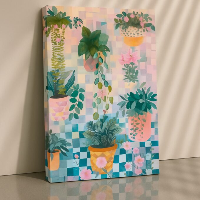 Hanging Plants Abstract Canvas Art – Boho Botanical Wall Decor for Living Room & Kitchen