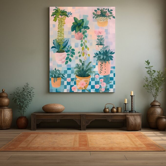 Hanging Plants Abstract Canvas Art – Boho Botanical Wall Decor for Living Room & Kitchen - Image 2