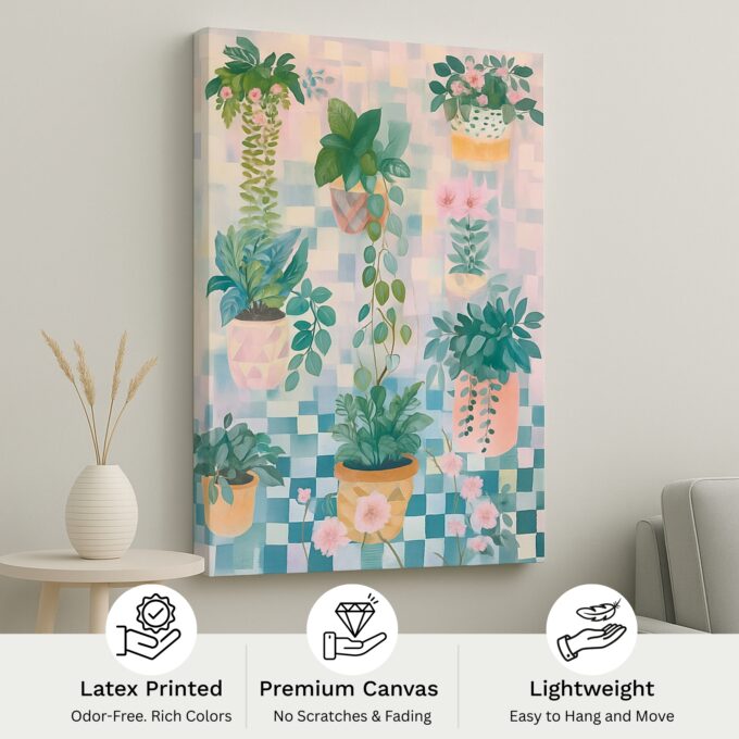 Hanging Plants Abstract Canvas Art – Boho Botanical Wall Decor for Living Room & Kitchen - Image 4