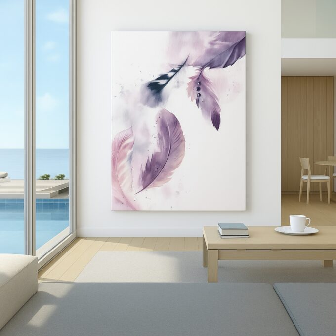 Floating Feathers Pastel Canvas Wall Art – Soft Modern Bedroom or Nursery Decor - Image 3