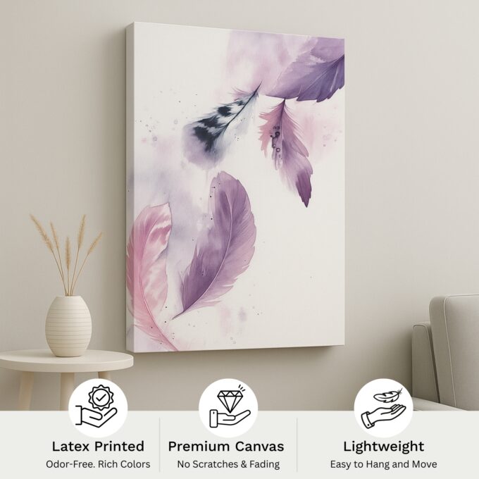 Floating Feathers Pastel Canvas Wall Art – Soft Modern Bedroom or Nursery Decor - Image 4