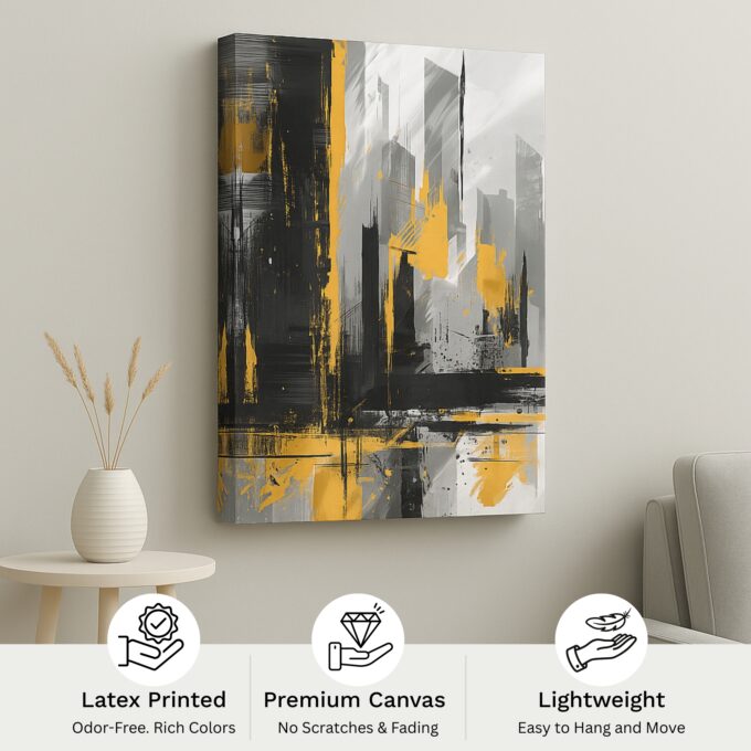 Urban Skyline Yellow & Black Canvas Wall Art – Modern Cityscape for Living Room or Office - Image 4
