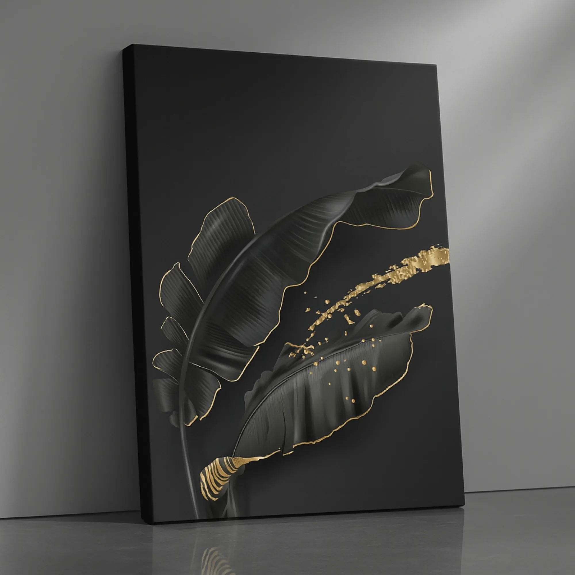 Golden Banana Leaves black & gold canvas print by Artfy Canvas – tropical leaf canvas painting, wall paintings, artwork for wall décor