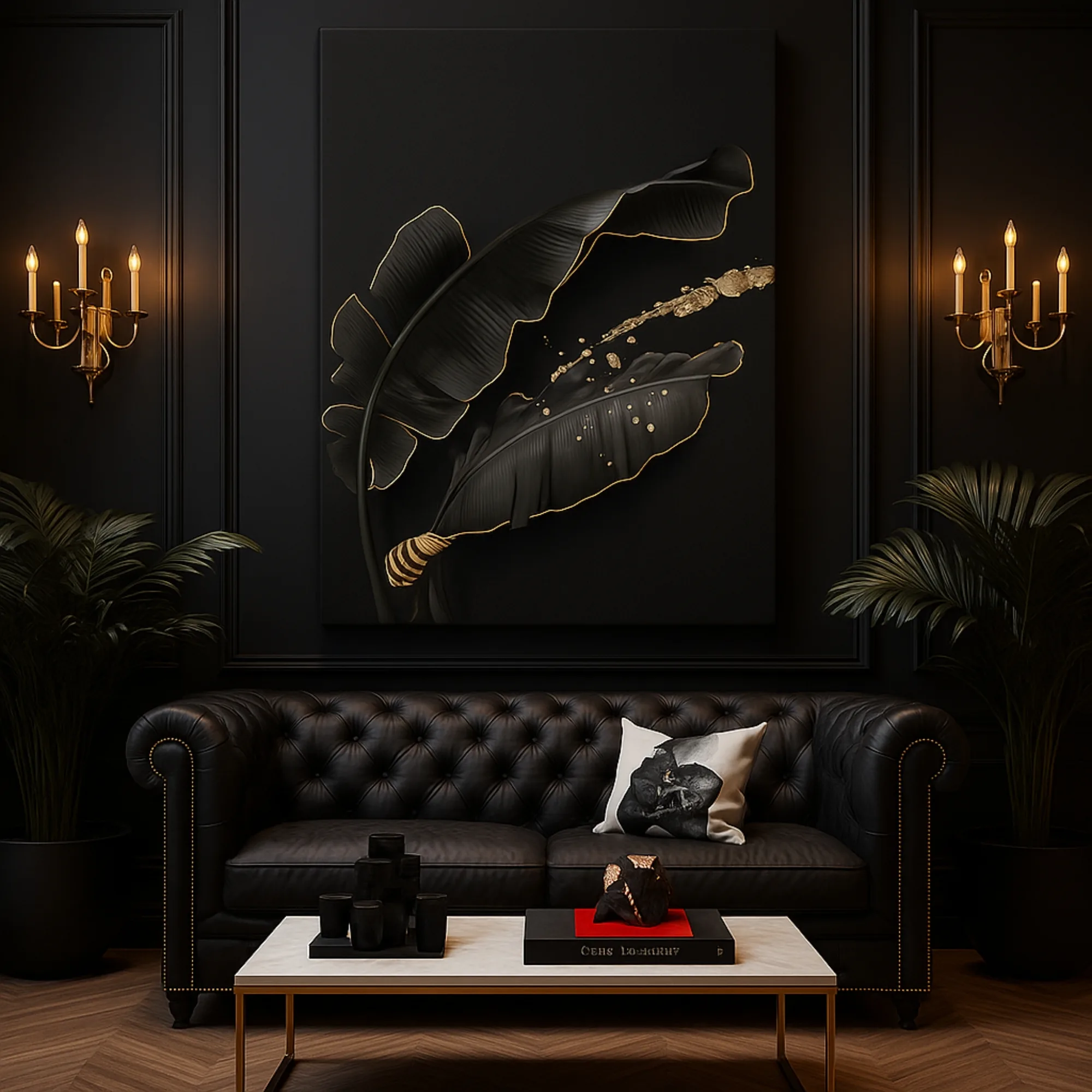 Canvas Print of Golden Leaves – Black & Gold Wall Art | Artfy - Image 3