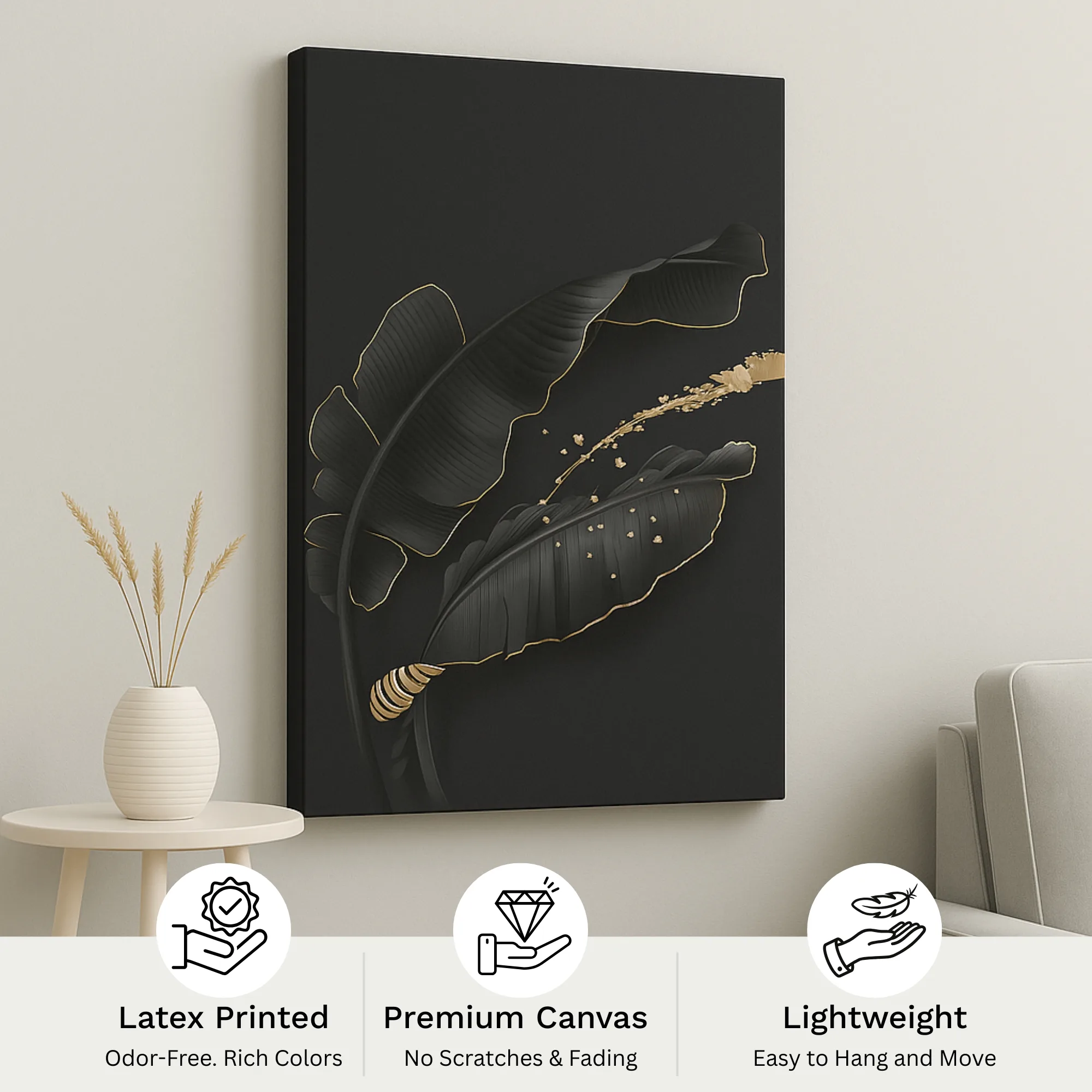 Canvas Print of Golden Leaves – Black & Gold Wall Art | Artfy - Image 4