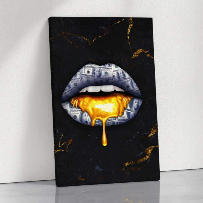Golden Currency Lips Canvas