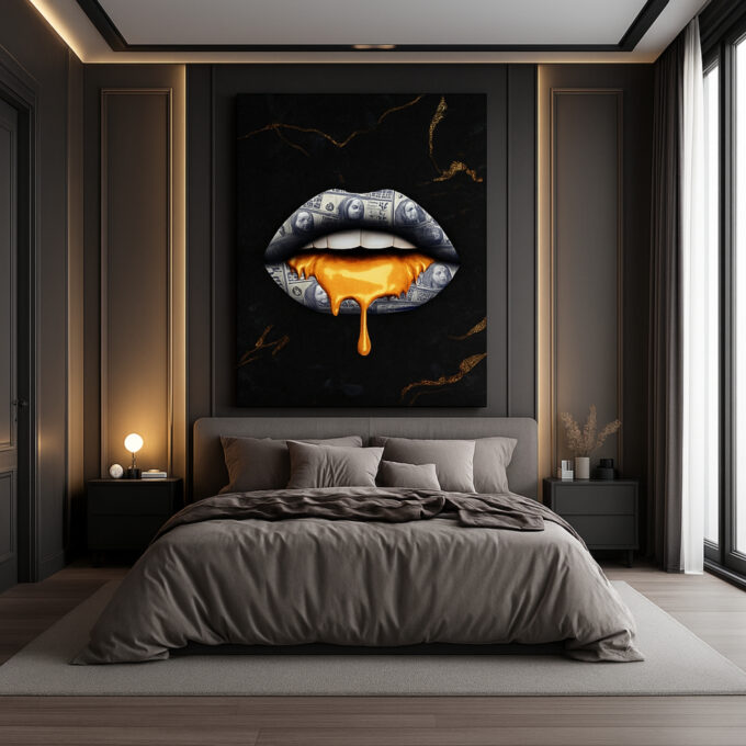 Golden Currency Lips Canvas - Image 3