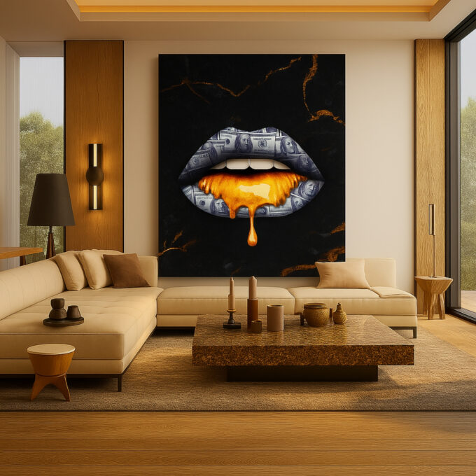 Golden Currency Lips Canvas - Image 2