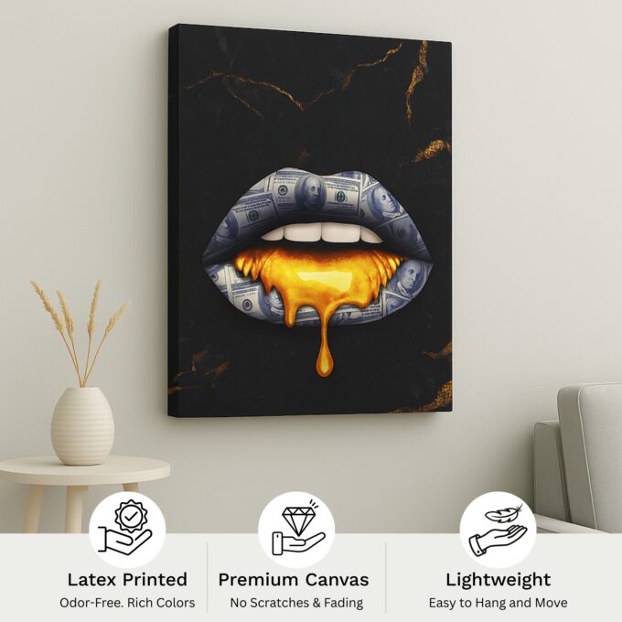 Golden Currency Lips Canvas - Image 4