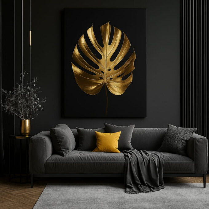 Golden Monstera Leaf Canvas - Image 3