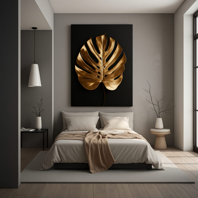 Golden Monstera Leaf Canvas - Image 4