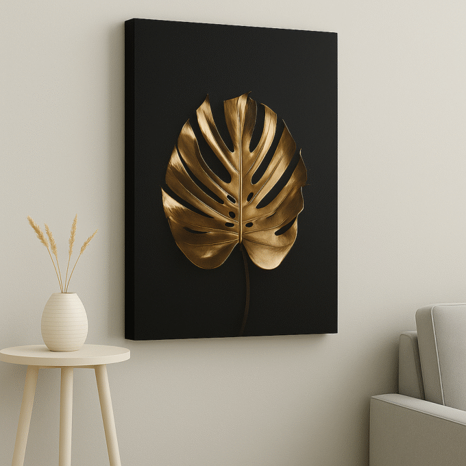 Golden Monstera Leaf Canvas - Image 2