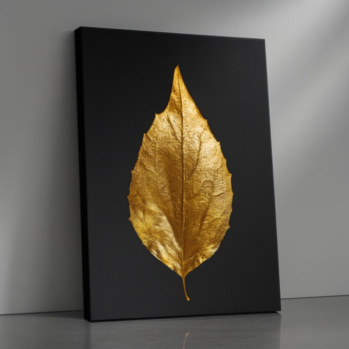Golden Elegance Leaf Canvas Wall Art