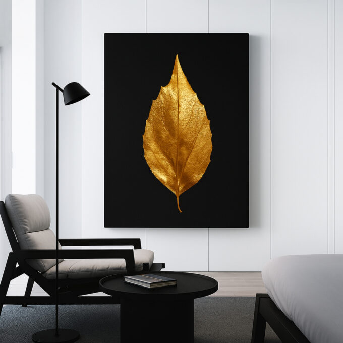 Golden Elegance Leaf Canvas Wall Art - Image 3