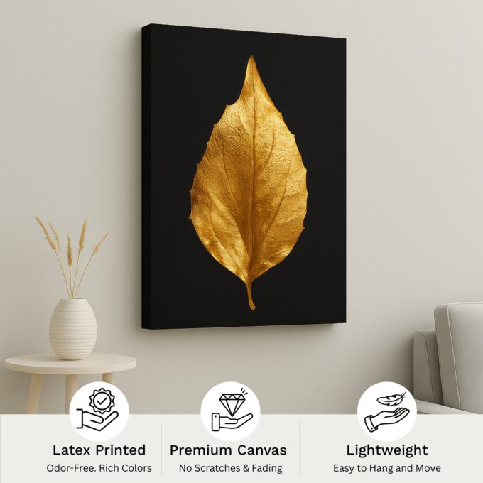 Golden Elegance Leaf Canvas Wall Art - Image 4