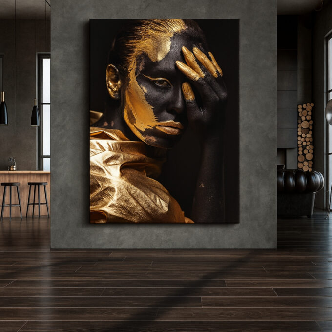Golden Veil Portrait Canvas - Image 3
