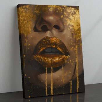 Golden Drip Lips Canvas