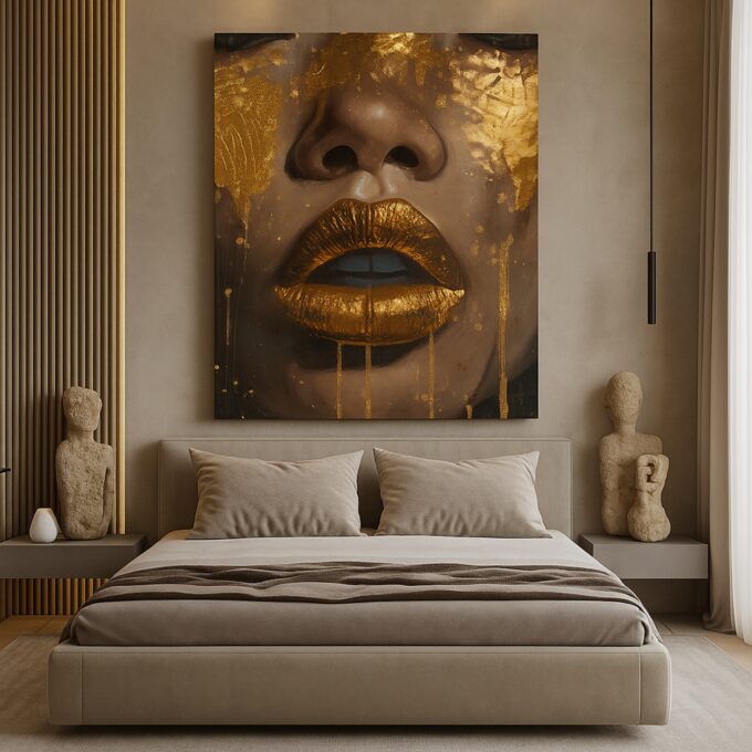 Golden Drip Lips Canvas - Image 3