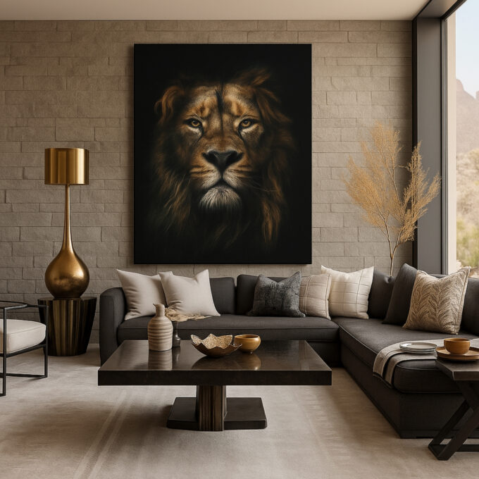 Regal Lion Portrait in Gold Canvas - Image 3