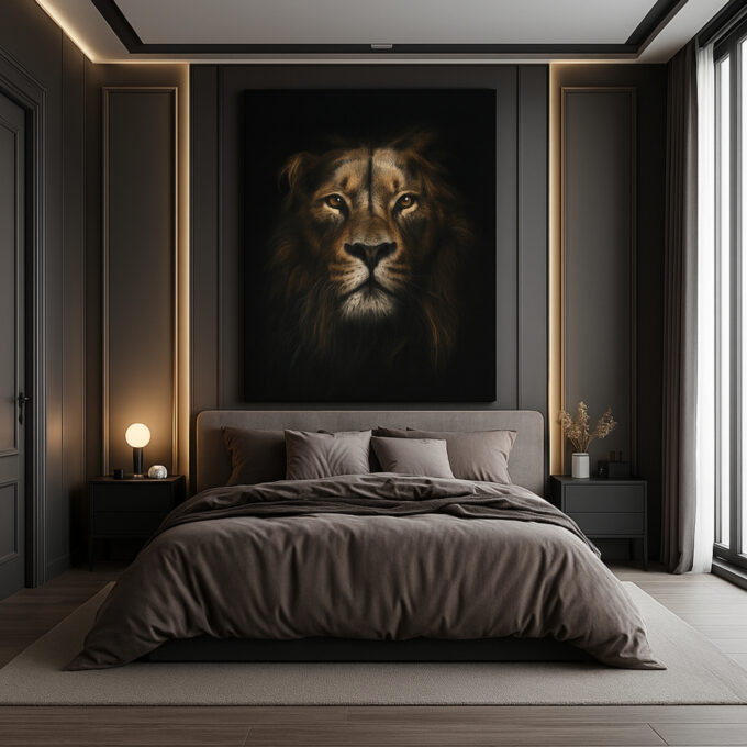 Regal Lion Portrait in Gold Canvas - Image 2