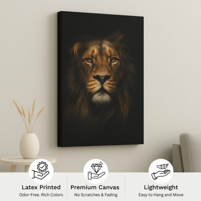 Regal Lion Portrait in Gold Canvas - Image 4