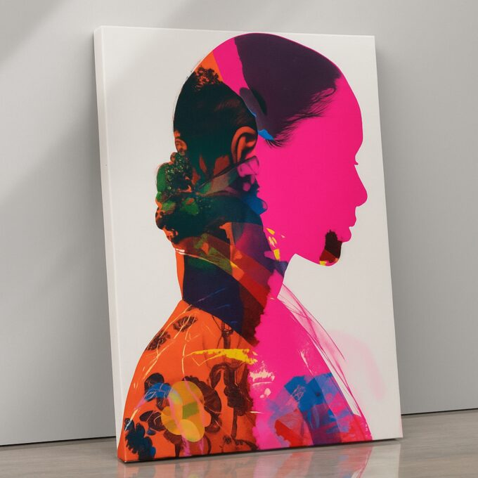 Neon Silhouette Canvas Wall Art – Vibrant Pop Art Portrait Print – Modern Colorful Home Décor