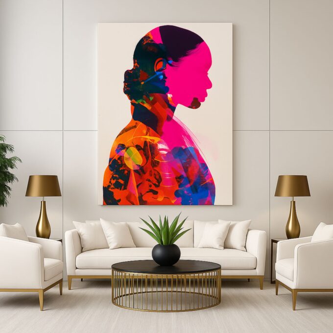 Neon Silhouette Canvas Wall Art – Vibrant Pop Art Portrait Print – Modern Colorful Home Décor - Image 2