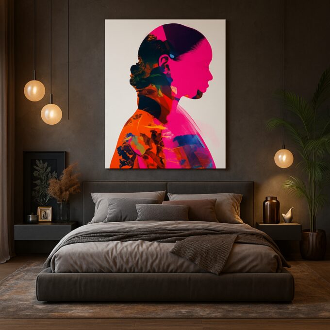Neon Silhouette Canvas Wall Art – Vibrant Pop Art Portrait Print – Modern Colorful Home Décor - Image 3