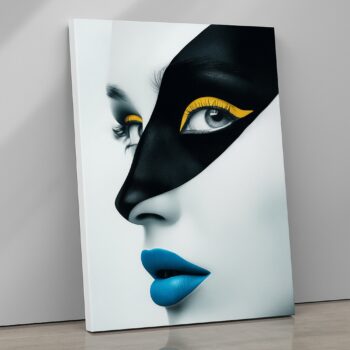 Azure Mask Canvas Wall Art – Modern Minimalist Portrait Print – Luxury Black & Blue Wall Décor