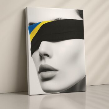Silent Blindfold Canvas Wall Art – Minimalist Black and White Portrait Print – Modern Home Décor