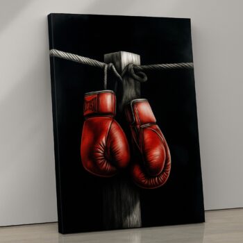 Crimson Gloves Canvas Wall Art – Boxing Gloves Vintage Illustration – Modern Sports Home Décor