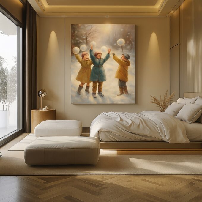 Winter Joy Canvas Wall Art – Playful Children Snow Scene – Cozy Seasonal Home Décor - Image 3