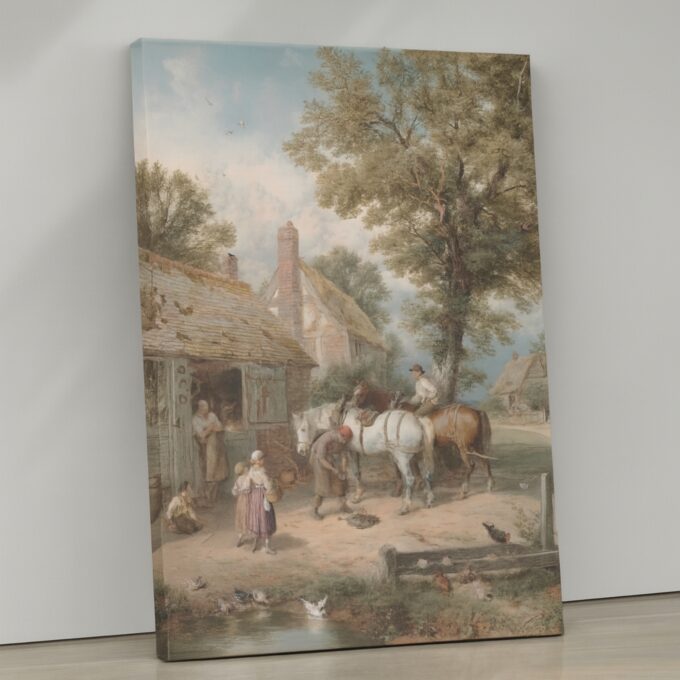 Rustic Charm Canvas Wall Art – Vintage Countryside Scene Print – Traditional Home Décor
