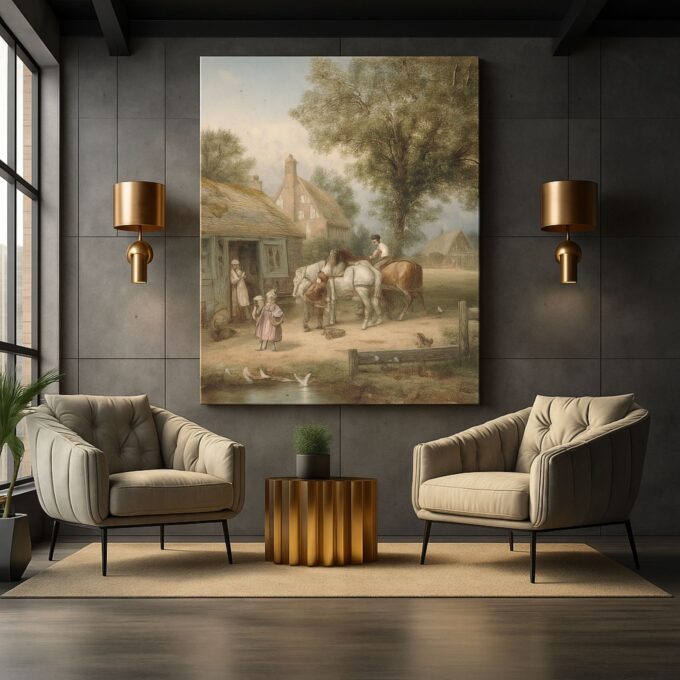 Rustic Charm Canvas Wall Art – Vintage Countryside Scene Print – Traditional Home Décor - Image 2