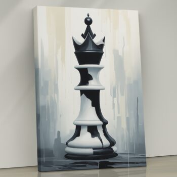 Chess Duel Canvas Wall Art – Modern Monochrome Chess Piece Print – Luxury Home Office Décor