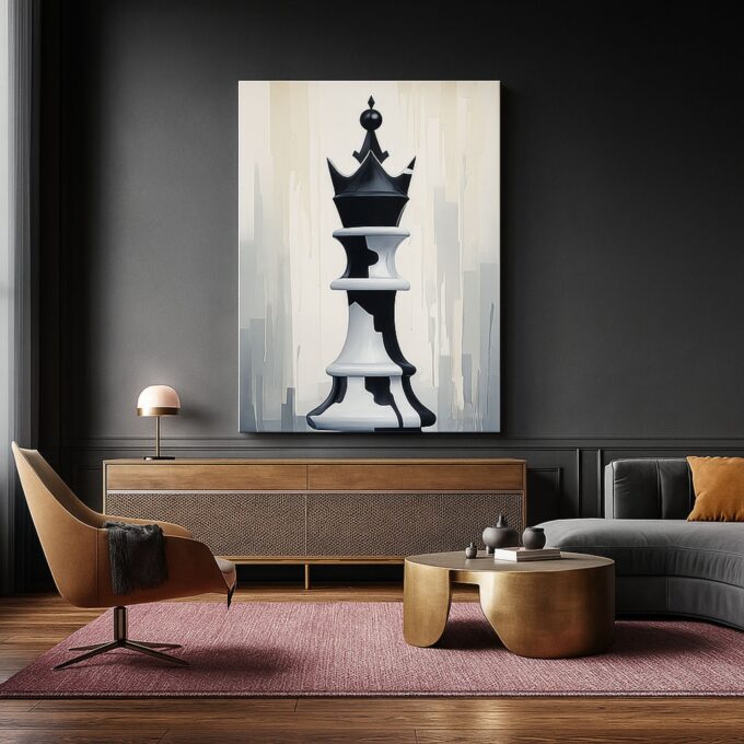 Chess Duel Canvas Wall Art – Modern Monochrome Chess Piece Print – Luxury Home Office Décor - Image 2