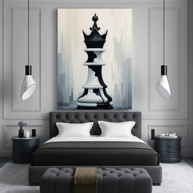 Chess Duel Canvas Wall Art – Modern Monochrome Chess Piece Print – Luxury Home Office Décor - Image 3