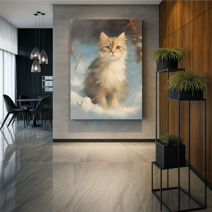 Winter Whiskers Canvas Wall Art – Cozy Cat Portrait Print – Cute Animal Home Décor - Image 2