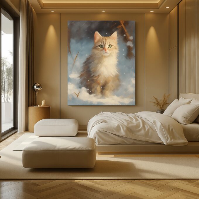 Winter Whiskers Canvas Wall Art – Cozy Cat Portrait Print – Cute Animal Home Décor - Image 3