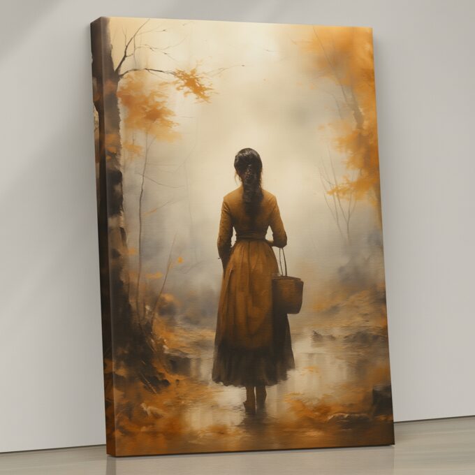Autumn Silence Canvas Wall Art – Romantic Autumn Scene Print – Vintage Modern Home Décor
