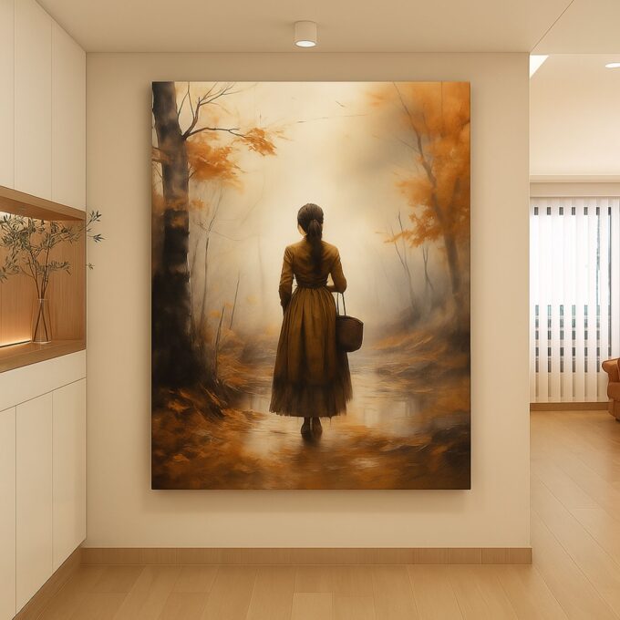 Autumn Silence Canvas Wall Art – Romantic Autumn Scene Print – Vintage Modern Home Décor - Image 2