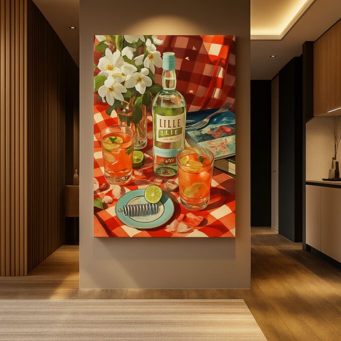 Summer Aperitif – Retro Cocktail & Bottle Canvas Wall Art - Image 2