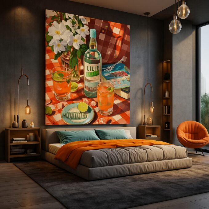 Summer Aperitif – Retro Cocktail & Bottle Canvas Wall Art - Image 3