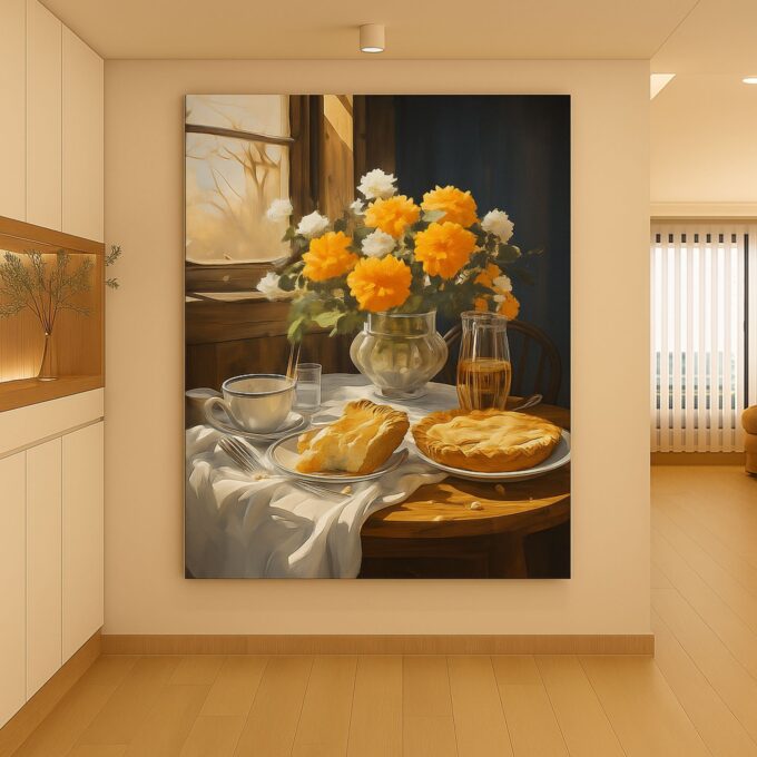 Autumn Morning Pie – Cozy Vintage Kitchen Canvas Wall Art - Image 2