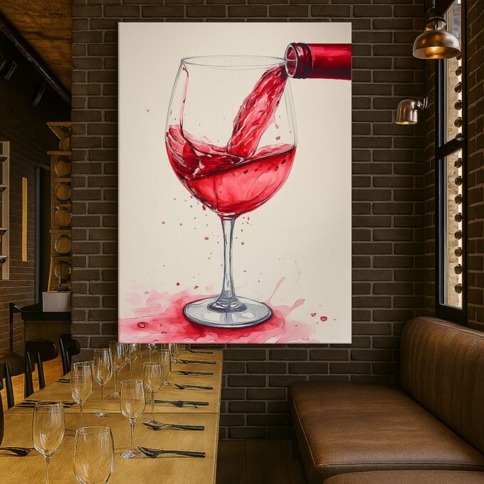 Crimson Pour – Modern Wine Canvas Wall Art for Kitchen or Bar - Image 2
